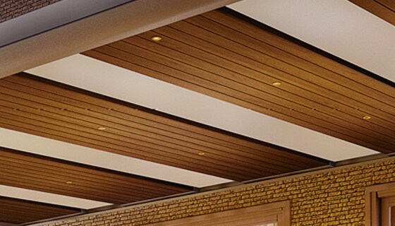 お気に入りの空間を自由にデザインできる、木の風合いを持った天井材。