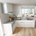 狭小住宅プラン。L型キッチンを配し、作業しやすいスペースを確保。