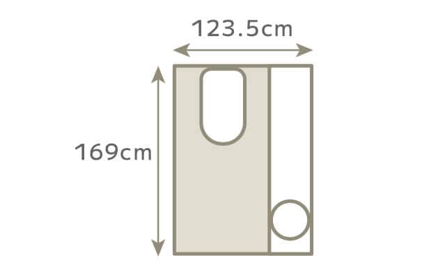 トイレの広さ：123.5cm、169cm