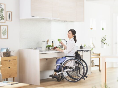 車椅子使用を考慮したキッチン 、ウエルライフが一例です。
